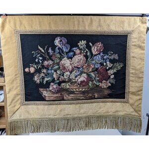 Vintage Brussels Bouquet French European Tapestry Wall Art Hanging 45" x 37"